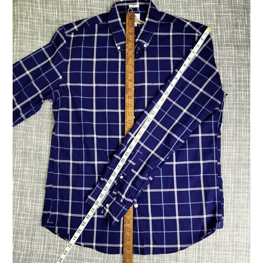 Thomas Mason For J. Crew Blue Plaid Casual Dress Shirt Slim Fit Men's L